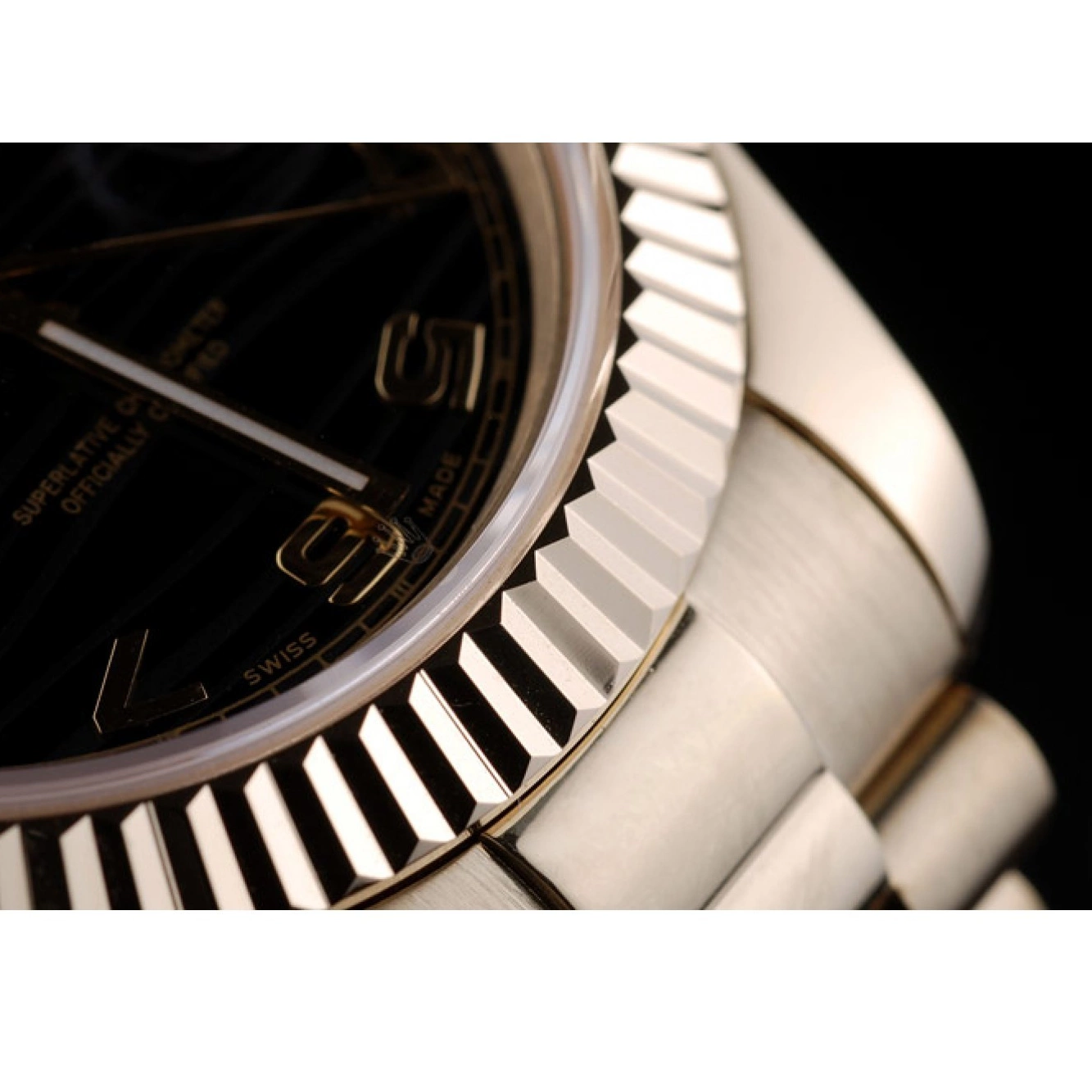 Good copy rolex watches Stainless Steel Gold Rolex Dial Patterned Black DayDate Strap 41980 0815